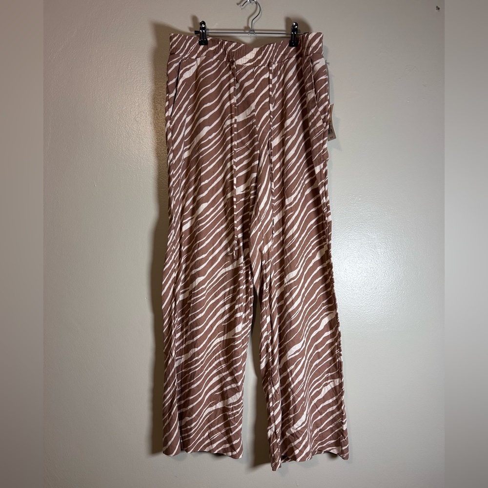 NWT A New Day High-Rise Wide-Leg Linen Pull-On Pants, brown/white size XL - Picture 2 of 10